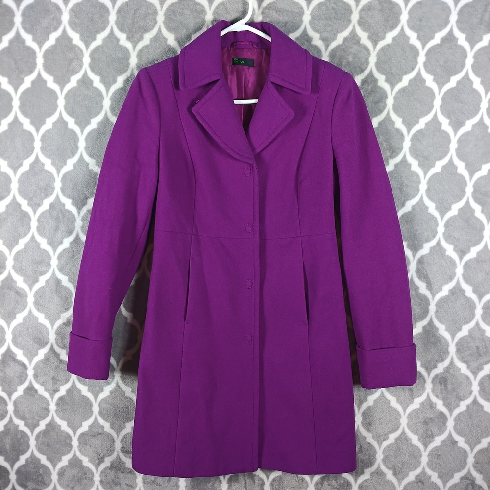 Benetton Wool Coat Women S Purple Magenta Fit Flare Princess Seam